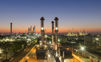 Oil refinery at night