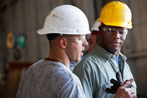 Two men having discussion. 